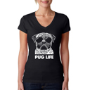 Black Large Women's Word Art V-Neck T-Shirt - Pug Life