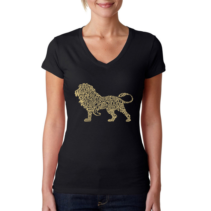 Women's Word Art V-Neck T-Shirt - Lion