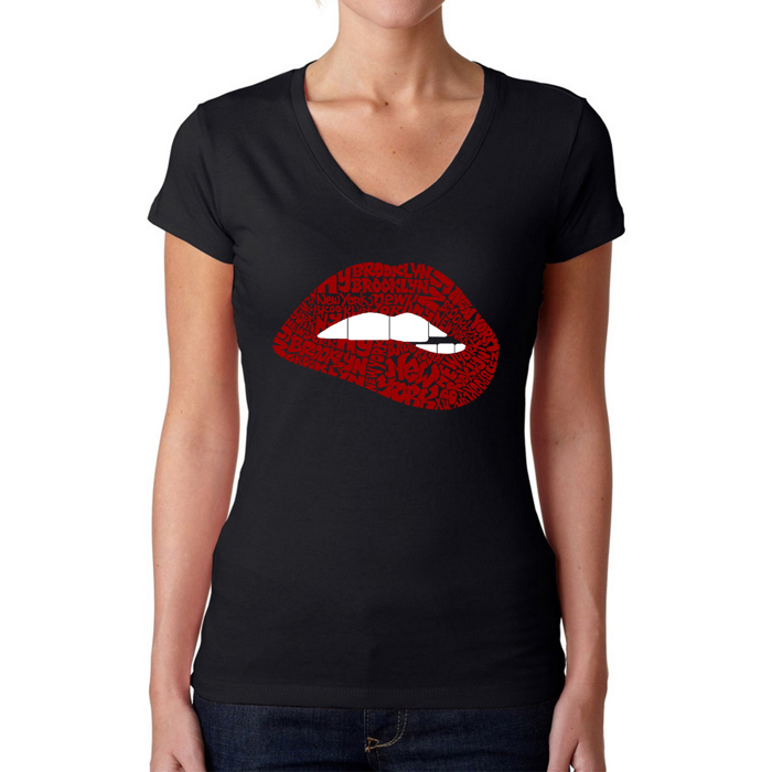 Brooklyn Lips - Women's Word Art V-Neck T-Shirt