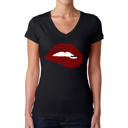 Black Medium Brooklyn Lips - Women's Word Art V-Neck T-Shirt