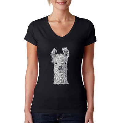 Women's Word Art V-Neck T-Shirt - Llama