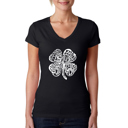  Women's Word Art V-Neck T-Shirt - Feeling Lucky