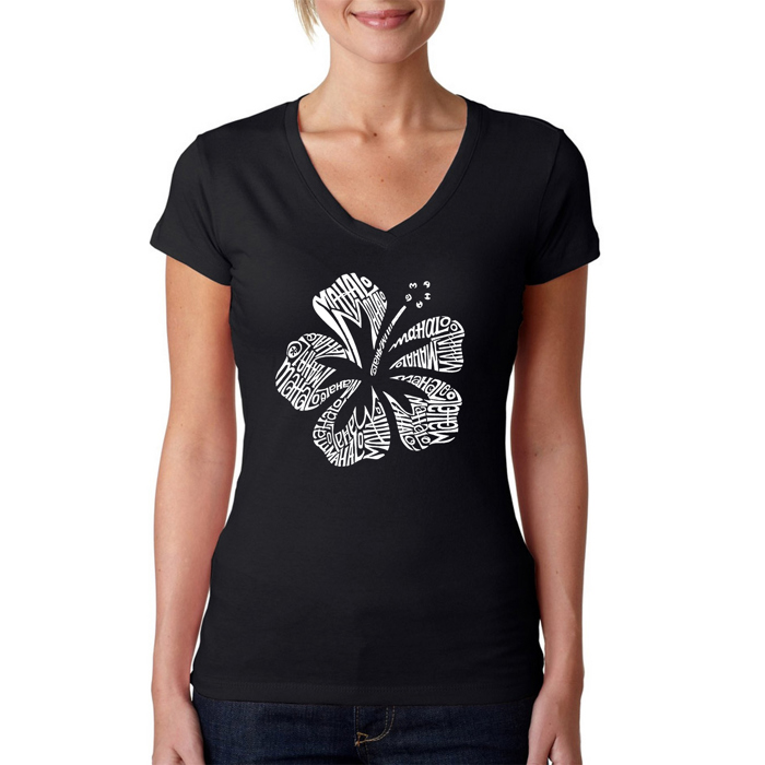 Women's Word Art V-Neck T-Shirt - Mahalo