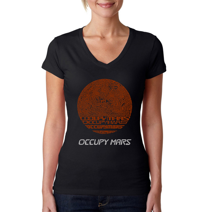 Women's Word Art V-Neck T-Shirt - Occupy Mars