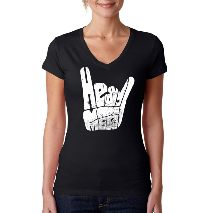 Women's Word Art V-Neck T-Shirt - Heavy Metal