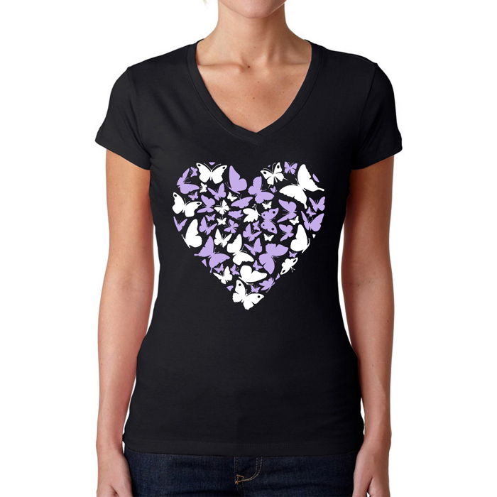 Butterfly Heart - Women's Word Art V-Neck T-Shirt