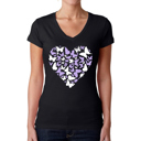 Black Large Butterfly Heart - Women's Word Art V-Neck T-Shirt