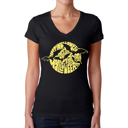 Black Large Women's Word Art V-Neck T-Shirt - Halloween Bats