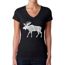 Black Medium Women's Word Art V-Neck T-Shirt - Moose