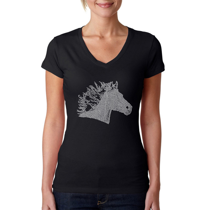 Women's Word Art V-Neck T-Shirt - Horse Mane