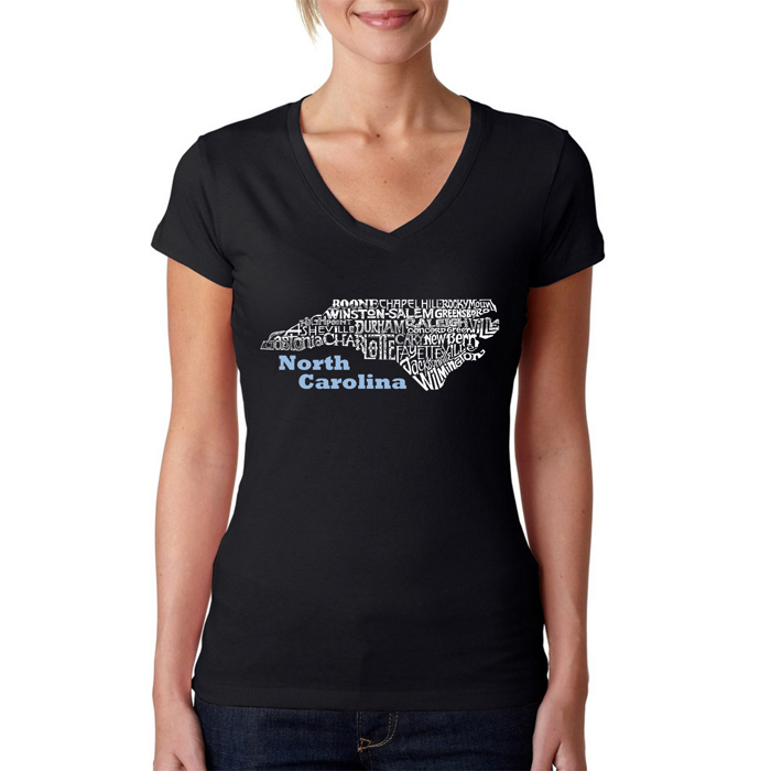 Women's Word Art V-Neck T-Shirt - North Carolina