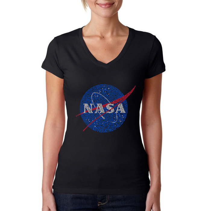 Women's Word Art V-Neck T-Shirt - NASA's Most Notable Missions
