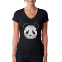 Black Large Women's Word Art V-Neck T-Shirt - Panda