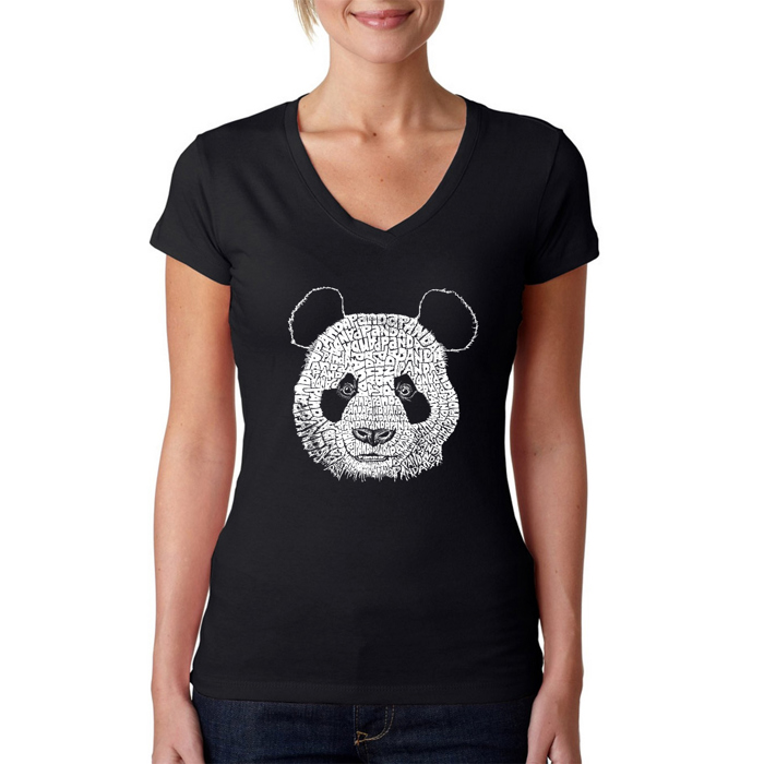 Women's Word Art V-Neck T-Shirt - Panda
