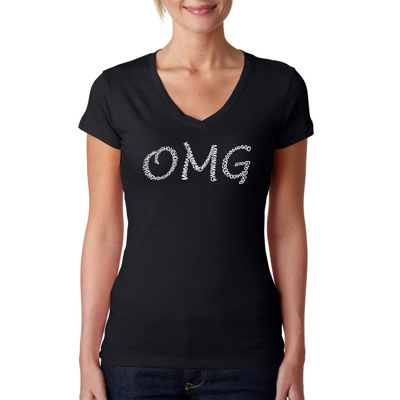 Women's Word Art V-Neck T-Shirt - OMG