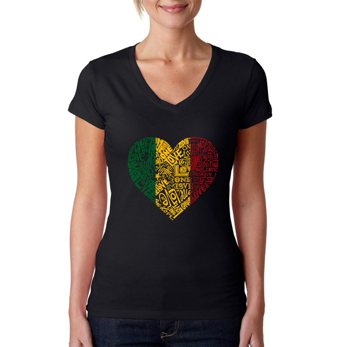 Women's Word Art V-Neck T-Shirt - One Love Heart