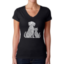 Black X-Small Women's Word Art V-Neck T-Shirt - Dogs and Cats