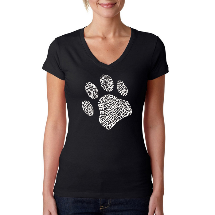 Women's Word Art V-Neck T-Shirt - Dog Paw