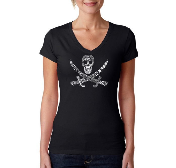 Women's Word Art V-Neck T-Shirt - PIRATE CAPTAINS, SHIPS AND IMAGERY