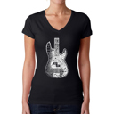 Black Medium Women's Word Art V-Neck T-Shirt - Bass Guitar