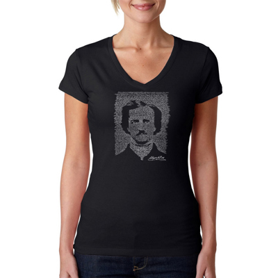 Women's Word Art V-Neck T-Shirt - EDGAR ALLEN POE - THE RAVEN