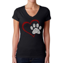 Black Medium Paw Heart - Women's Word Art V-Neck T-Shirt