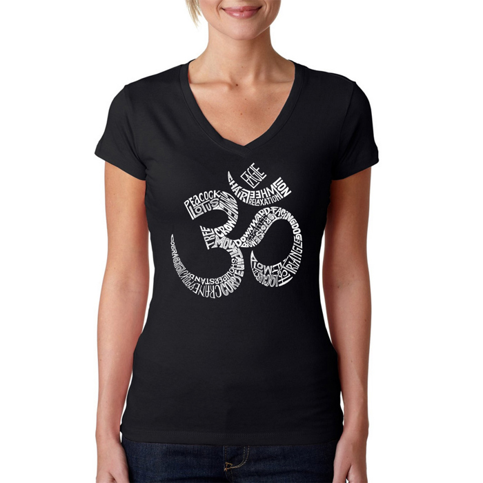 Women's Word Art V-Neck T-Shirt - Poses OM