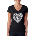 Black XL Women's Word Art V-Neck T-Shirt - Paw Prints Heart