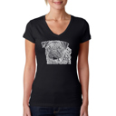 Black Large Women's Word Art V-Neck T-Shirt - Pug Face