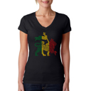  Women's Word Art V-Neck T-Shirt - Rasta Lion - One Love