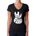 Black Small Rock And Roll Guitar - Women's Word Art V-Neck T-Shirt