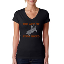 Black Medium Women's Word Art V-Neck T-Shirt - This Aint My First Rodeo