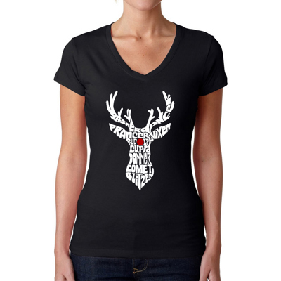 Women's Word Art V-Neck T-Shirt - Santa's Reindeer