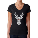 Black Small Women's Word Art V-Neck T-Shirt - Santa's Reindeer