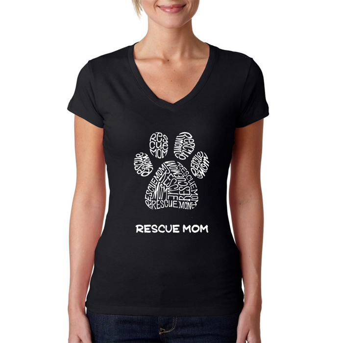 Women's Word Art V-Neck T-Shirt - Rescue Mom