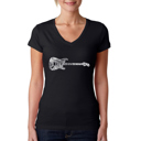 Black Medium Women's Word Art V-Neck T-Shirt - Rock Guitar