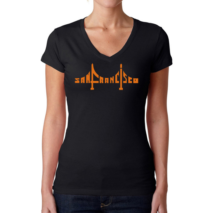 Women's Word Art V-Neck T-Shirt - San Francisco Bridge