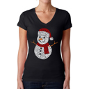 Black Medium Christmas Snowman - Women's Word Art V-Neck T-Shirt