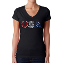 Black Large USA Fireworks - Women's Word Art V-Neck T-Shirt