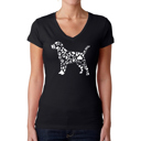 Black X-Small Women's Word Art V-Neck T-Shirt - Dog Paw Prints