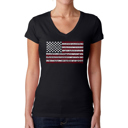 Black XXL Women's Word Art V-Neck T-Shirt - 50 States USA Flag