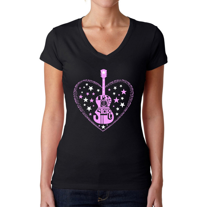 It's A Love Story - Women's Word Art V-Neck T-Shirt