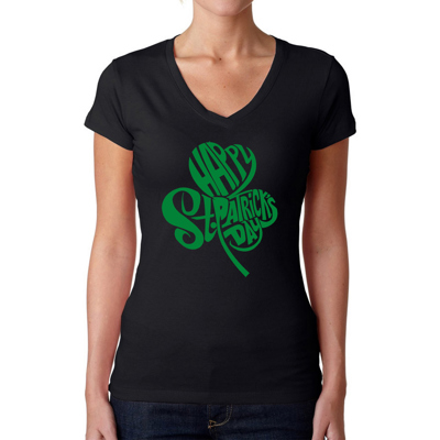 Women's Word Art V-Neck T-Shirt - St. Patrick's Day Shamrock