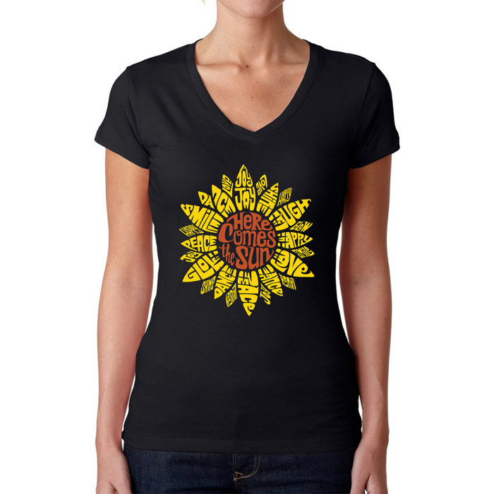 Women's Word Art V-Neck T-Shirt - Sunflower