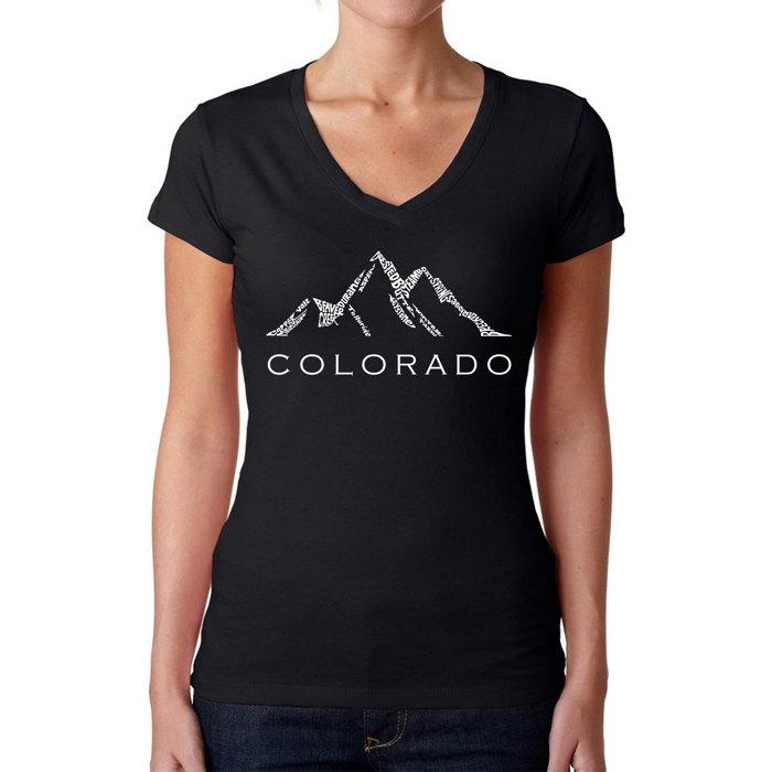 Women's Word Art V-Neck T-Shirt - Colorado Ski Towns