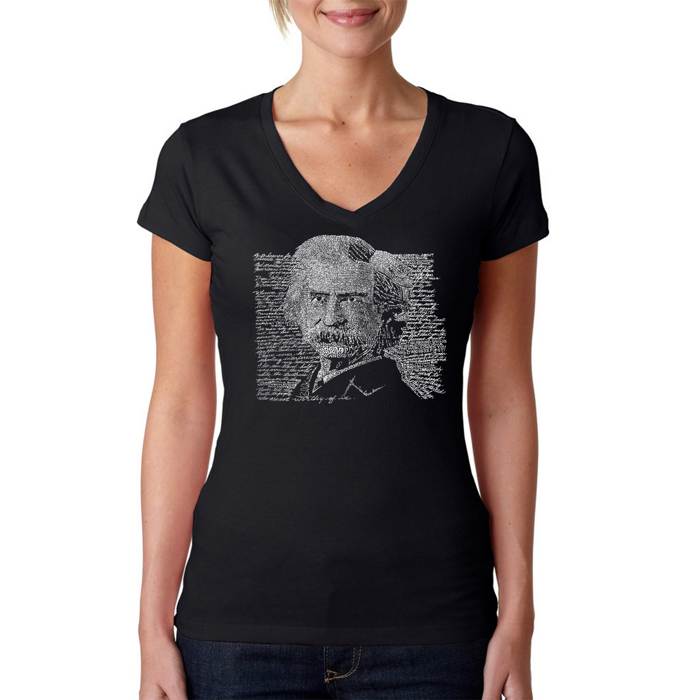 Women's Word Art V-Neck T-Shirt - Mark Twain