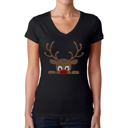 Black XL Peeking Reindeer - Women's Word Art V-Neck T-Shirt
