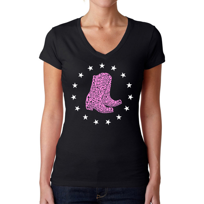 Cowgirl Boots - Women's Word Art V-Neck T-Shirt