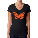Black Small Butterfly - Women's Word Art V-Neck T-Shirt