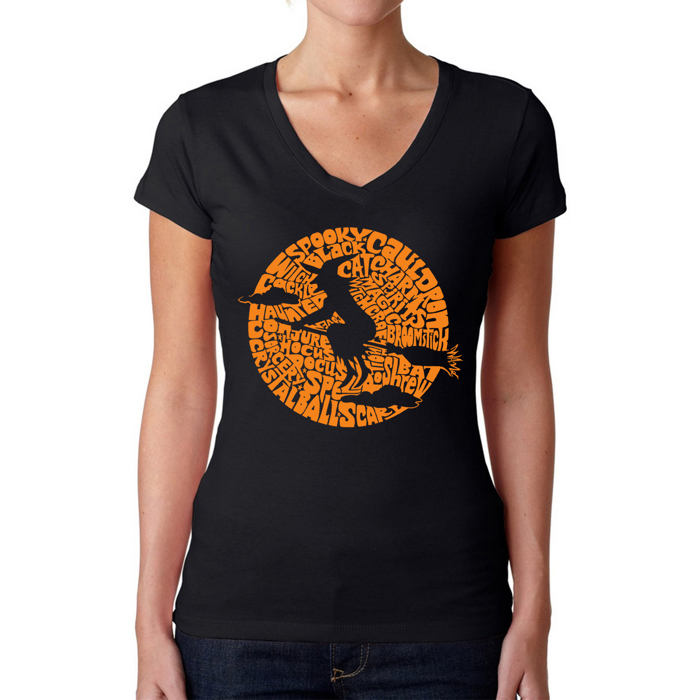 Women's Word Art V-Neck T-Shirt - Spooky Witch